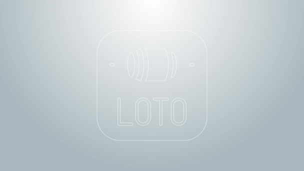 Blå linje Lotteri biljett ikon isolerad på grå bakgrund. Bingo, Lotto, kontantpriser. Ekonomisk framgång, välstånd, seger, vinstlycka. 4K Video motion grafisk animation — Stockvideo