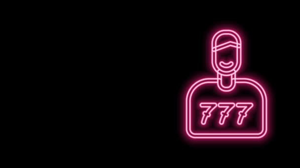 Glowing neon line Lucky player icon isolated on black background. 4K Video motion graphic animation — Stock Video