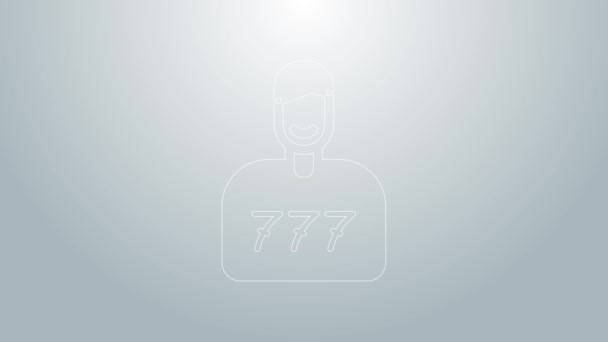 Línea azul Icono de jugador afortunado aislado sobre fondo gris. Animación gráfica de vídeo 4K — Vídeo de stock