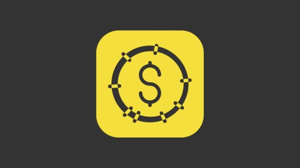 Żółta moneta z ikoną symbolu dolara na szarym tle. Znak waluty bankowej. Symbol gotówki. 4K Animacja graficzna ruchu wideo — Wideo stockowe