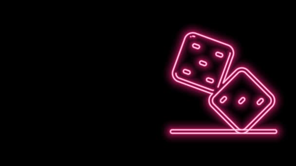 Glowing neon line Game dice icon isolated on black background. Casino gambling. 4K Video motion graphic animation — Stock Video