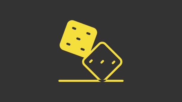 Yellow Game dice icon isolated on grey background. Casino gambling. 4K Video motion graphic animation — Stock Video