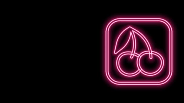Świecąca neonowa linia Automat Kasyno z ikoną symbolu wiśni izolowane na czarnym tle. Gry hazardowe. 4K Animacja graficzna ruchu wideo — Wideo stockowe