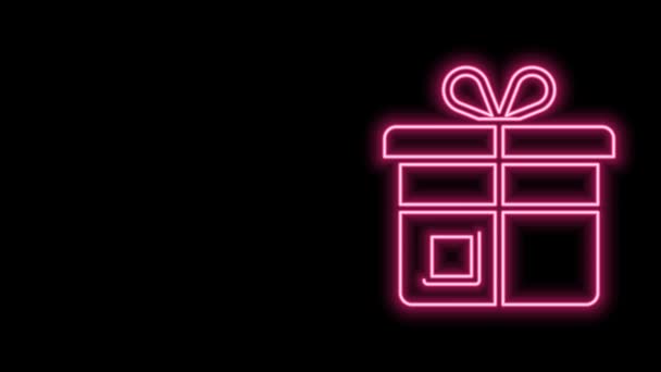 Leuchtende Neon-Linie Gift Box-Symbol isoliert auf schwarzem Hintergrund. 4K Video Motion Grafik Animation — Stockvideo