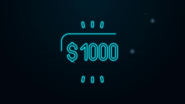 Gloeiende neon lijn Geld prijs in casino pictogram geïsoleerd op zwarte achtergrond. 4K Video motion grafische animatie — Stockvideo