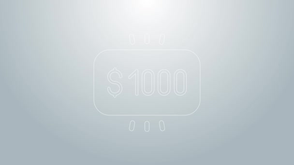 Синяя линия Деньги приз в иконке казино изолированы на сером фоне. Видеографическая анимация 4K — стоковое видео