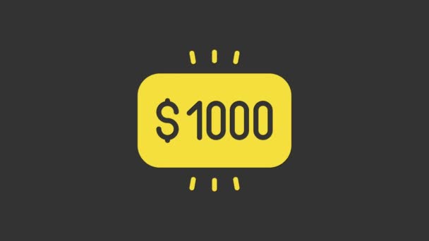 Žluté peníze cena v kasinu ikona izolované na šedém pozadí. Grafická animace pohybu videa 4K — Stock video