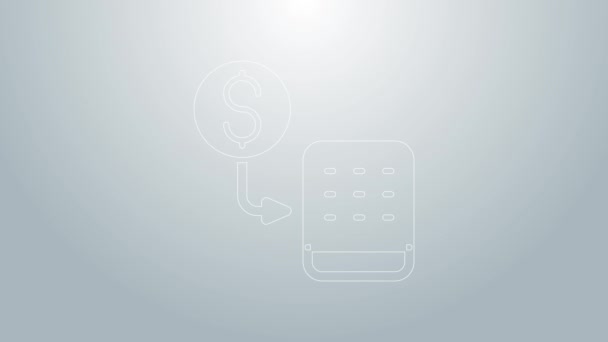 Línea azul Casino fichas de intercambio en pilas de dólares icono aislado sobre fondo gris. Animación gráfica de vídeo 4K — Vídeo de stock