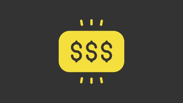 Žluté peníze cena v kasinu ikona izolované na šedém pozadí. Grafická animace pohybu videa 4K — Stock video