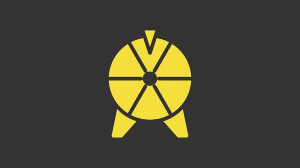 Gelbes Glücksrad-Symbol isoliert auf grauem Hintergrund. 4K Video Motion Grafik Animation — Stockvideo