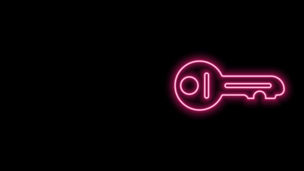 Glowing neon line Old key icon isolated on black background. 4K Video motion graphic animation — Stock Video