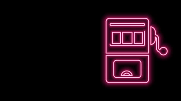 Gloeiende neon lijn Slot machine pictogram geïsoleerd op zwarte achtergrond. 4K Video motion grafische animatie — Stockvideo