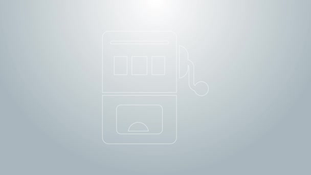 Linea blu Slot icona della macchina isolato su sfondo grigio. Animazione grafica 4K Video motion — Video Stock