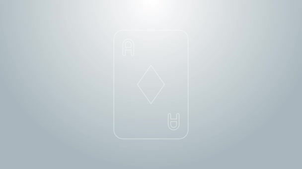 Mavi çizgi Gri arkaplanda elmas sembolü simgesi olan oyun kartı. Kumarhane kumarı. 4K Video hareketli grafik canlandırması — Stok video