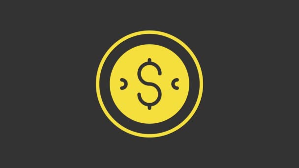 Yellow Coin money with dollar symbol icon isolated on grey background. Banking currency sign. Cash symbol. 4K Video motion graphic animation — Stock Video