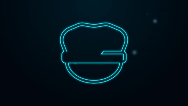 Glowing neon line Captain hat icon isolated on black background. 4K Video motion graphic animation — Stock Video