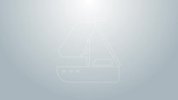 Blå linje Yacht segelbåt eller segelfartyg ikon isolerad på grå bakgrund. Segelbåt marin kryssning resa. 4K Video motion grafisk animation — Stockvideo
