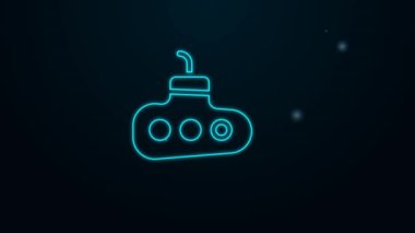 Parlayan neon hattı denizaltı simgesi siyah arkaplanda izole edildi. Askeri gemi. 4K Video hareketli grafik canlandırması