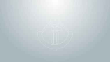 Mavi çizgi Anchor simgesi gri arkaplanda izole edildi. 4K Video hareketli grafik canlandırması