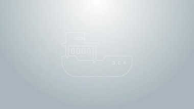 Mavi çizgi kargo gemisi simgesi gri arkaplanda izole edildi. 4K Video hareketli grafik canlandırması