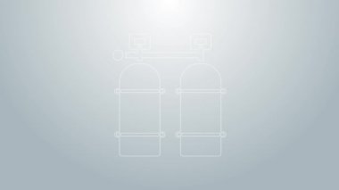 Mavi çizgi Aqualung simgesi gri arkaplanda izole edildi. Dalgıçlar için oksijen tüpü. Dalış ekipmanları. Olağanüstü bir spor. Su altı ekipmanları. 4K Video hareketli grafik canlandırması