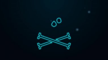 Çapraz kemiklerdeki parlak neon hattı Skull siyah arka planda izole edildi. Mutlu Cadılar Bayramı Partisi. 4K Video hareketli grafik canlandırması