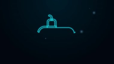Parlayan neon hattı denizaltı simgesi siyah arkaplanda izole edildi. Askeri gemi. 4K Video hareketli grafik canlandırması
