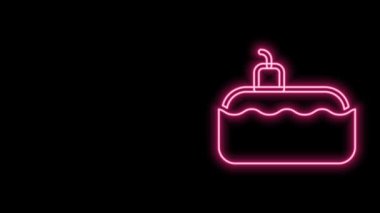 Parlayan neon hattı denizaltı simgesi siyah arkaplanda izole edildi. Askeri gemi. 4K Video hareketli grafik canlandırması