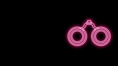 Parlayan neon çizgisi Dürbün simgesi siyah arkaplanda izole edildi. Yazılım işareti bul. Casus ekipman sembolü. 4K Video hareketli grafik canlandırması