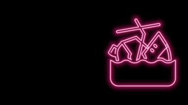 Parlayan neon hattı batan yolcu gemisi simgesi siyah arka planda izole edildi. Seyahat turizmi deniz taşımacılığı. Yolcu gemisi, yolcu gemisi. 4K Video hareketli grafik canlandırması