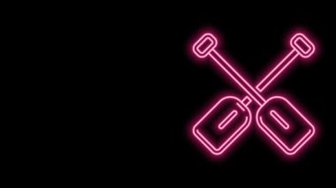 Parlayan neon hattı Paddle simgesi siyah arkaplanda izole edildi. Kürek çekin. 4K Video hareketli grafik canlandırması