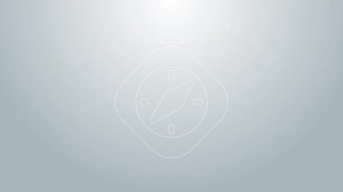 Mavi çizgi pusula simgesi gri arkaplanda izole edildi. Rüzgâr yön bulma sembolü. Rüzgar gül işareti. 4K Video hareketli grafik canlandırması