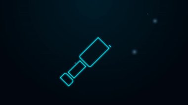 Parlayan neon hattı Spyglass teleskop mercek simgesi siyah arkaplanda izole edildi. Denizci dürbünü. 4K Video hareketli grafik canlandırması