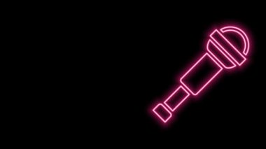 Parlayan neon hattı Spyglass teleskop mercek simgesi siyah arkaplanda izole edildi. Denizci dürbünü. 4K Video hareketli grafik canlandırması