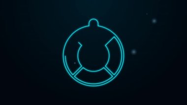 Parlayan neon hattı Lifebuoy simgesi siyah arkaplanda izole edildi. Can simidi sembolü. 4K Video hareketli grafik canlandırması