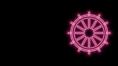 Parlayan neon hattı direksiyon simgesi siyah arkaplanda izole edildi. 4K Video hareketli grafik canlandırması