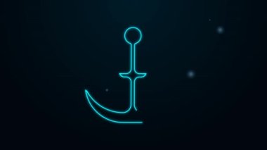 Parlayan neon hattı Anchor simgesi siyah arkaplanda izole edildi. 4K Video hareketli grafik canlandırması