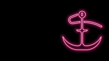 Parlayan neon hattı Anchor simgesi siyah arkaplanda izole edildi. 4K Video hareketli grafik canlandırması