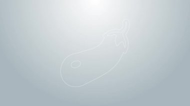 Mavi çizgi patlıcan simgesi gri arkaplanda izole edildi. 4K Video hareketli grafik canlandırması