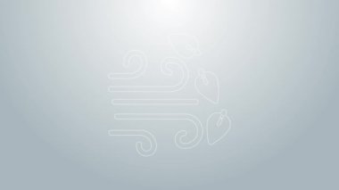 Mavi çizgi Windy hava durumu ikonu gri arkaplanda izole edildi. Bulut ve rüzgar. 4K Video hareketli grafik canlandırması