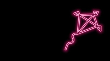 Parlayan neon hattı Kite simgesi siyah arkaplanda izole edildi. 4K Video hareketli grafik canlandırması