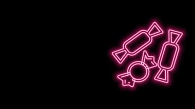 Parlayan neon hattı Candy simgesi siyah arkaplanda izole edildi. Mutlu Cadılar Bayramı Partisi. 4K Video hareketli grafik canlandırması