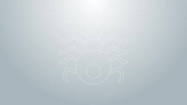 Mavi çizgi Örümcek simgesi gri arkaplanda izole edildi. Mutlu Cadılar Bayramı Partisi. 4K Video hareketli grafik canlandırması