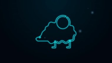 Parlayan neon hattı Kirpi simgesi siyah arka planda izole edildi. Hayvan sembolü. 4K Video hareketli grafik canlandırması