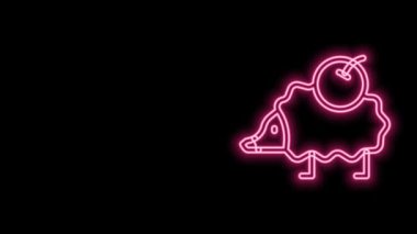 Parlayan neon hattı Kirpi simgesi siyah arka planda izole edildi. Hayvan sembolü. 4K Video hareketli grafik canlandırması