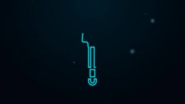 Parlayan neon hattı kürek simgesi siyah arkaplanda izole edildi. Bahçe aletleri. Bahçecilik, tarım, çiftçilik aleti. 4K Video hareketli grafik canlandırması