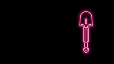 Parlayan neon hattı kürek simgesi siyah arkaplanda izole edildi. Bahçe aletleri. Bahçecilik, tarım, çiftçilik aleti. 4K Video hareketli grafik canlandırması