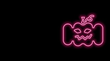 Parlayan neon hattı balkabağı simgesi siyah arkaplanda izole edildi. Mutlu Cadılar Bayramı Partisi. 4K Video hareketli grafik canlandırması