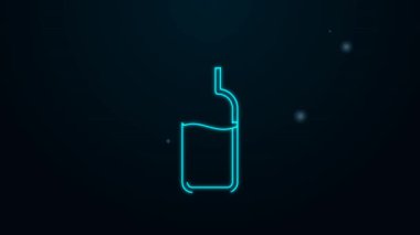 Parlayan neon hattı. Siyah arka planda izole edilmiş şarap ikonu. 4K Video hareketli grafik canlandırması