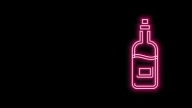 Parlayan neon hattı. Siyah arka planda izole edilmiş şarap ikonu. 4K Video hareketli grafik canlandırması